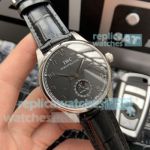 Swiss Replica IWC Portuguese Moonphase Watch SS Black Dial
